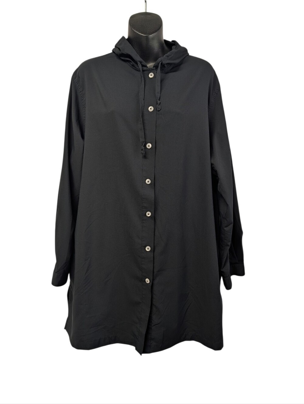 Coolibar UPF 50+ Iztapa Coastal Sun Shirt Jacket XL Black Hooded Beach Cover Up